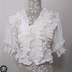 La Ros Elegant White Ruffled Women's Blouse